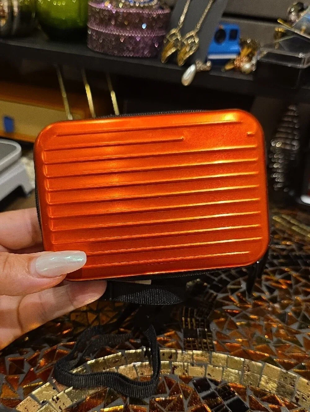 Source Unknown Orange Metallic Hard-Shell Wristlet Clutch